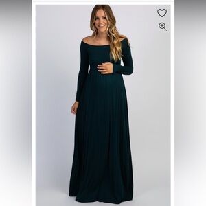 PinkBlush Forest Green Solid Off Shoulder Maternity Maxi Dress XL